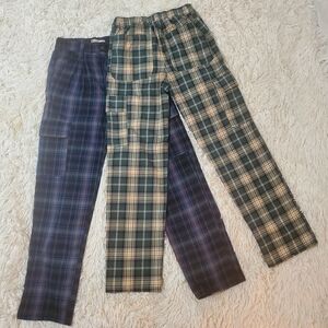 Two Pair Deal of SO Women's Plaid Cargo Straight Leg Pants - Green and Navy